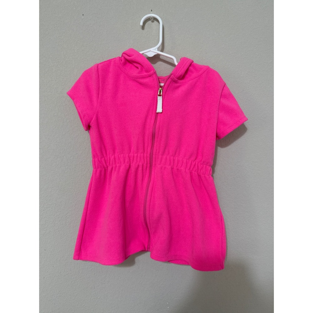 Lilly Pulitzer Hot Pink Toddler Girls Hooded Zip Up Swim Coverup XS (2-3) Preppy